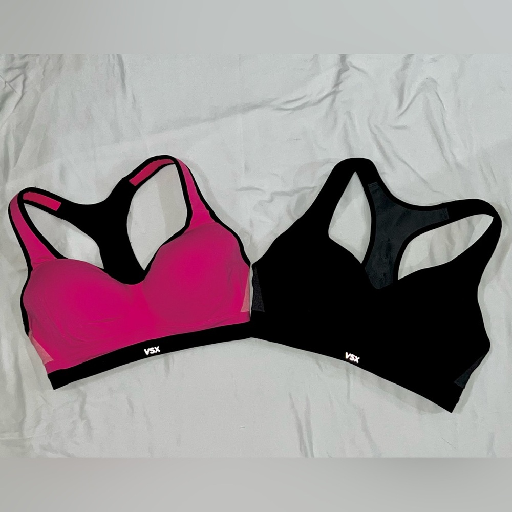 Victoria Secret VSX Pink and Black Sports Bras for Active Comfort, Size 34D